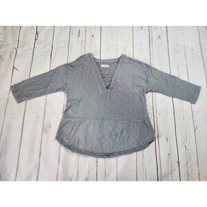 Madewell 100% Cotton Tunic Women's Small Navy Striped V Neck Shirt 3/4 Sleeve